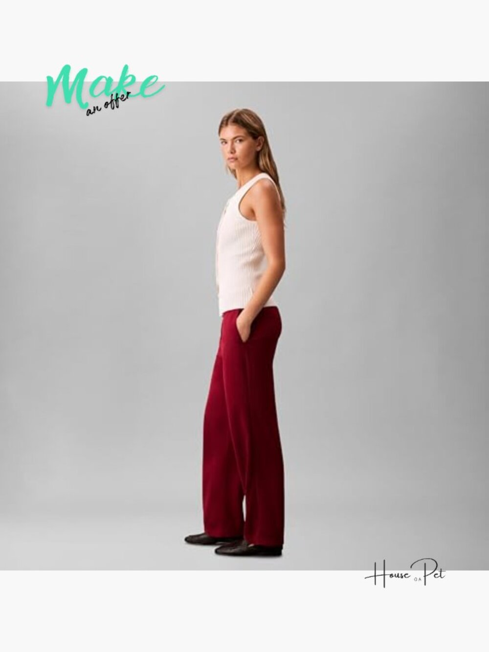 Calvin Klein Crepe Wide Leg Trouser, Elastic Waist, Pull-On Work Pants XS - Picture 3 of 5